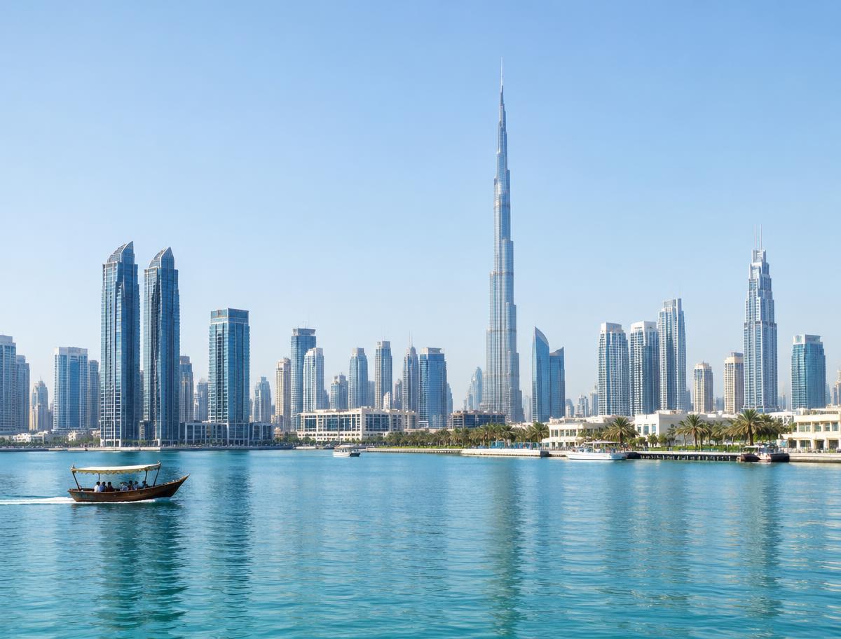 Illustration of Dubai's skyline overlooking the waterfront